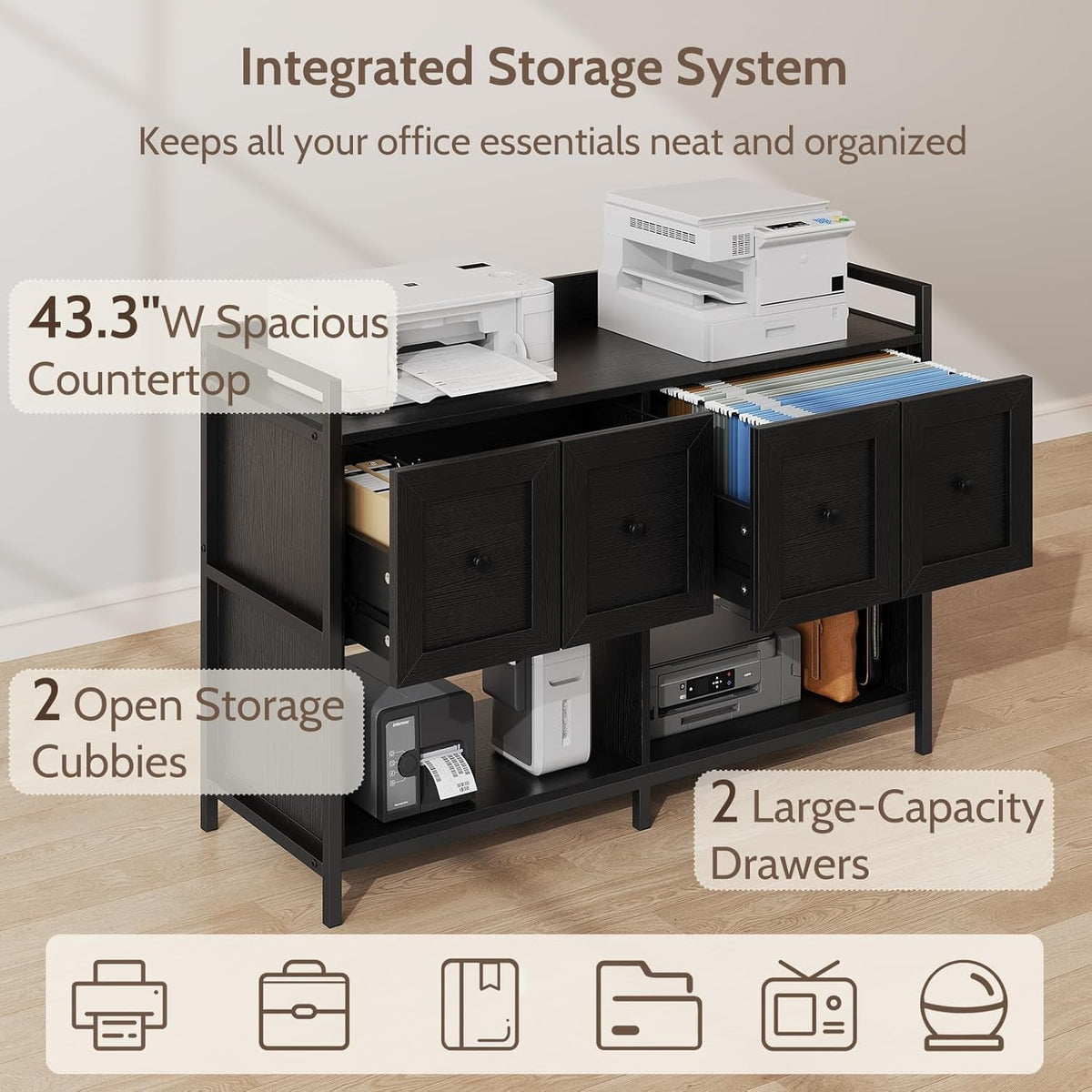 Black 43Inch Engineered Filing Cabinet With Outlet-4
