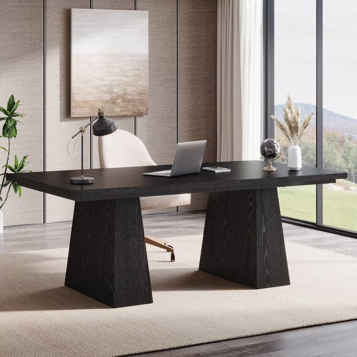 Modern Home Office Computer Desk Workstation in Black Wood Finish-0