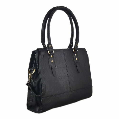 Black full grain leather laptop bag for a 15 inch machine