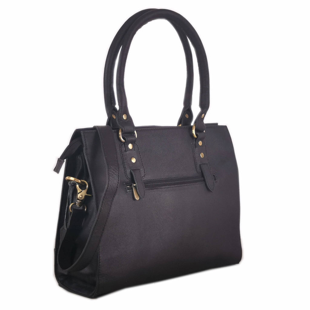 Black full grain leather laptop bag for a 15 inch machine