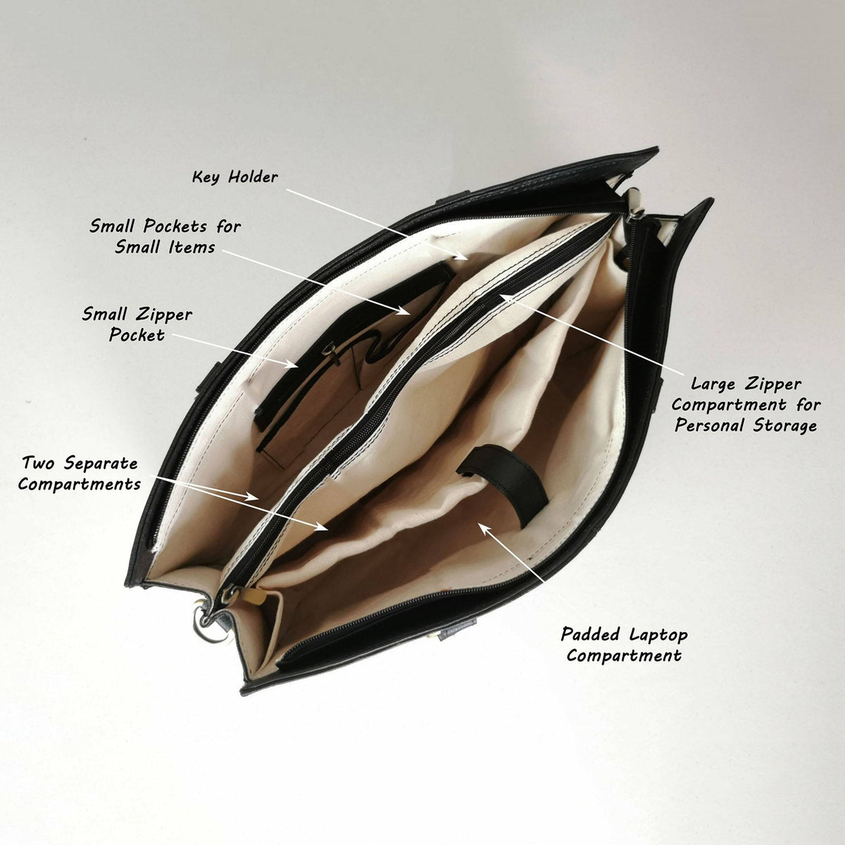 Black full grain leather laptop bag for a 15 inch machine