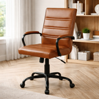 55" Rustic Computer Desk with Leather Executive Swivel Office Chair – Brown Office Set-4