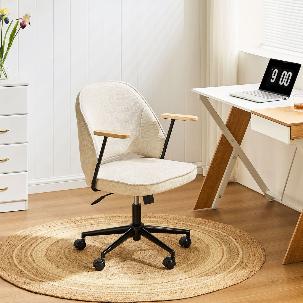 Upholstered rolling office chair on castors