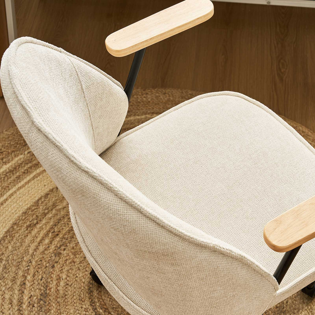 Upholstered rolling office chair on castors