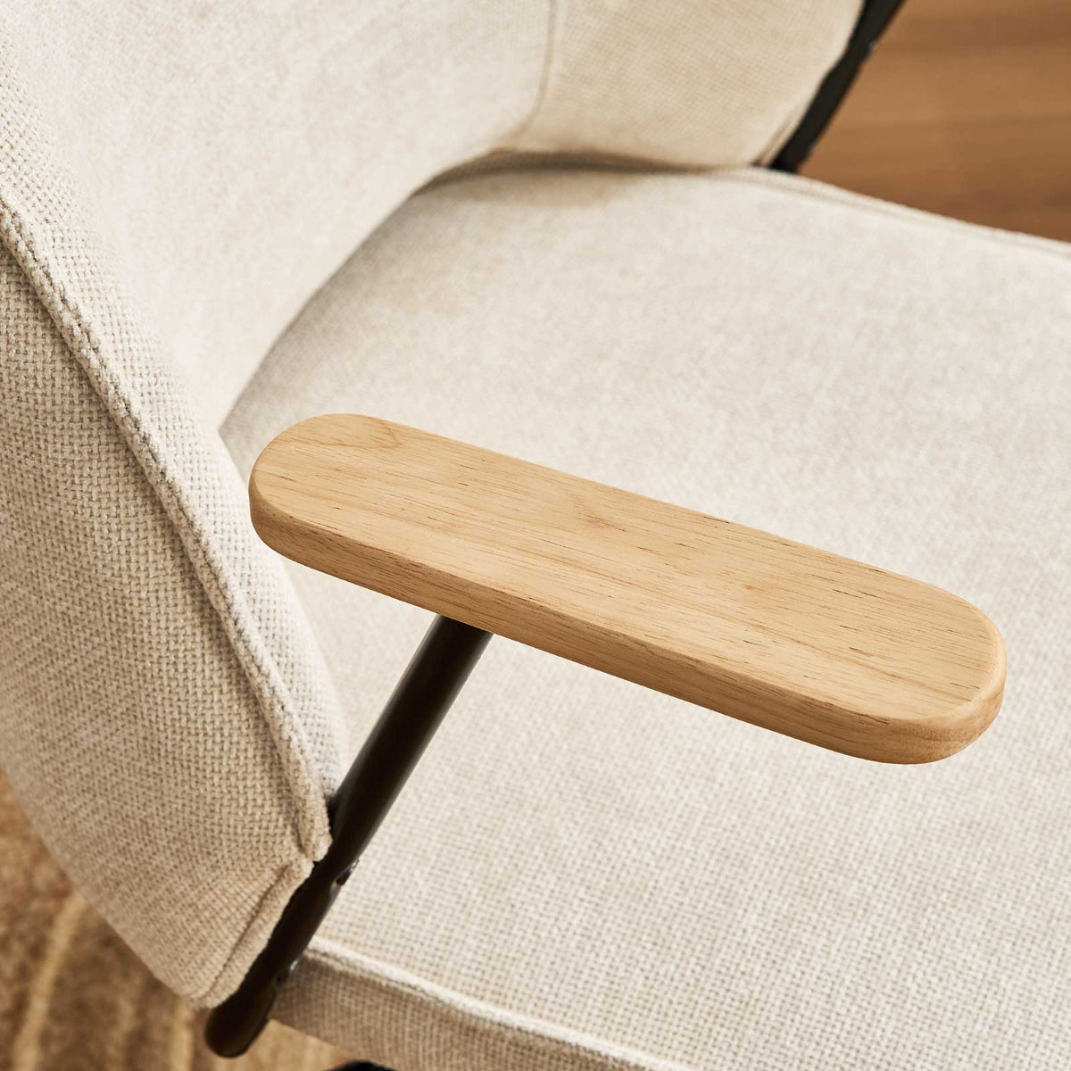 Upholstered rolling office chair on castors
