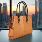 Glazed tan leather laptop bag for a 17 inch machine