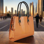 Glazed tan leather laptop bag for a 17 inch machine