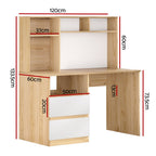 White and oak desk with an open bookshelf above the work surface