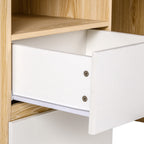 White and oak desk with an open bookshelf above the work surface