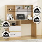 White and oak desk with an open bookshelf above the work surface