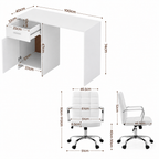 White desk paired with a black leather office chair