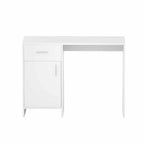 White desk paired with a black leather office chair