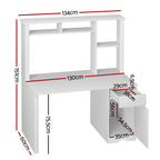 White desk with an open bookshelf and a closed storage cabinet