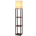 Walnut floor lamp with three integrated shelves