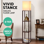 Walnut floor lamp with three integrated shelves