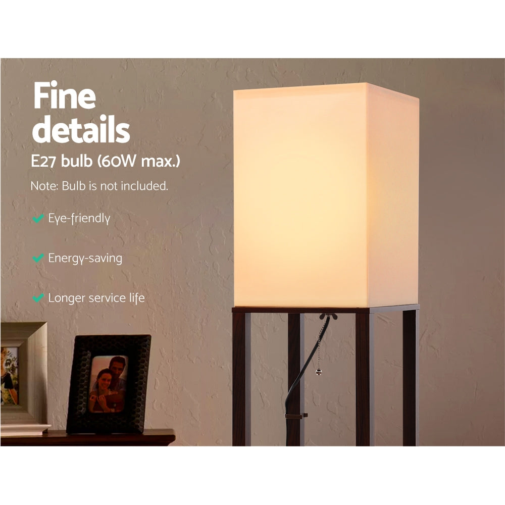 Walnut floor lamp with three integrated shelves