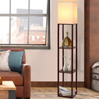 Walnut floor lamp with three integrated shelves