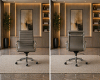 Grey alder executive desk with drawers and cabinet doors, with a swivel chair