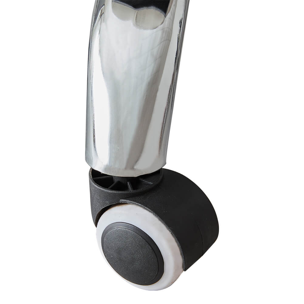 Grey swivel office chair on chrome legs with castors