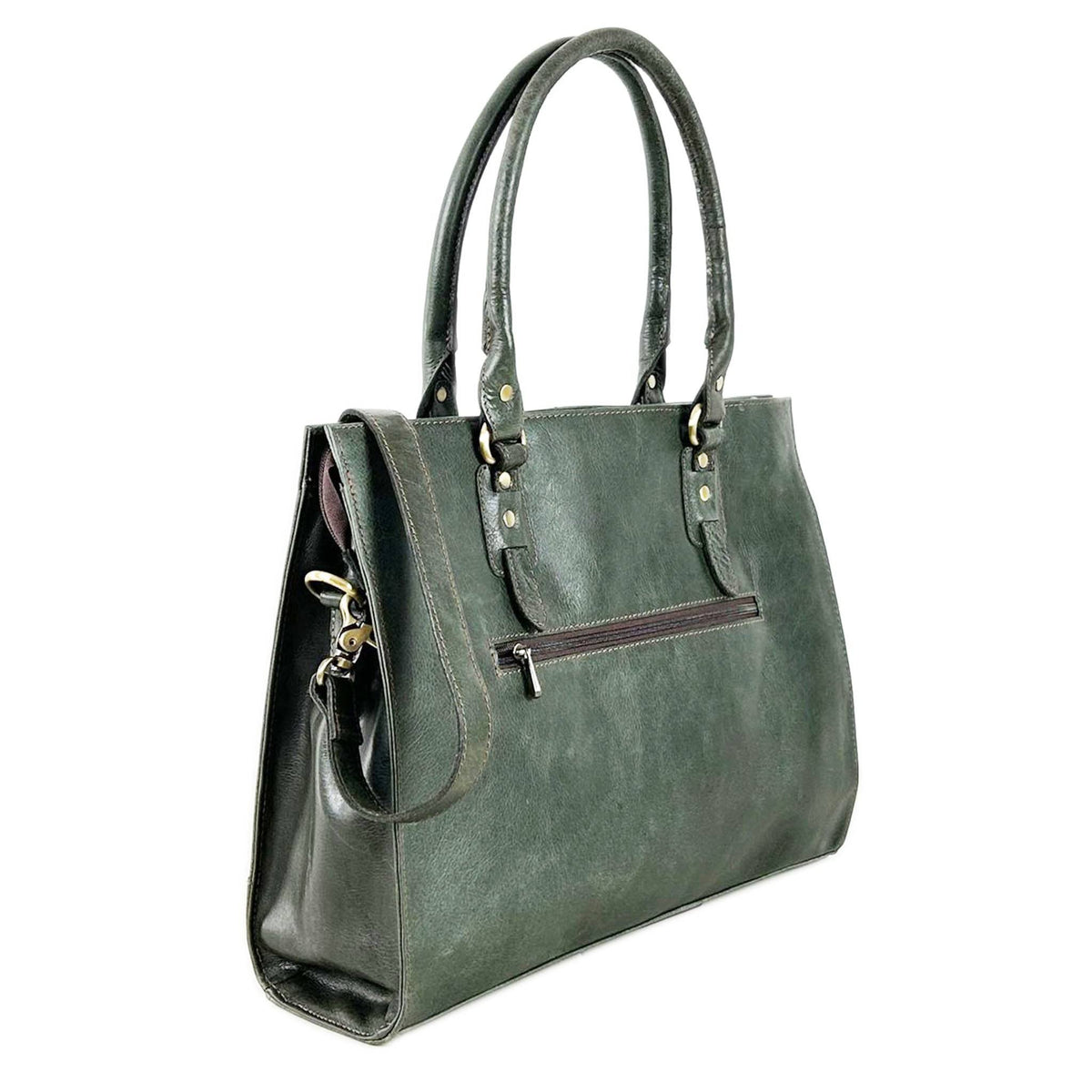 Olive green leather laptop bag for a 17 inch machine