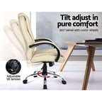 Beige leather office chair with armrests