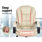 Beige leather office chair with armrests