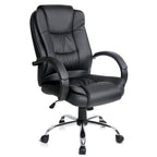 Black leather office chair with armrests