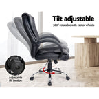 Black leather office chair with armrests