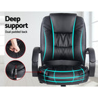 Black leather office chair with armrests