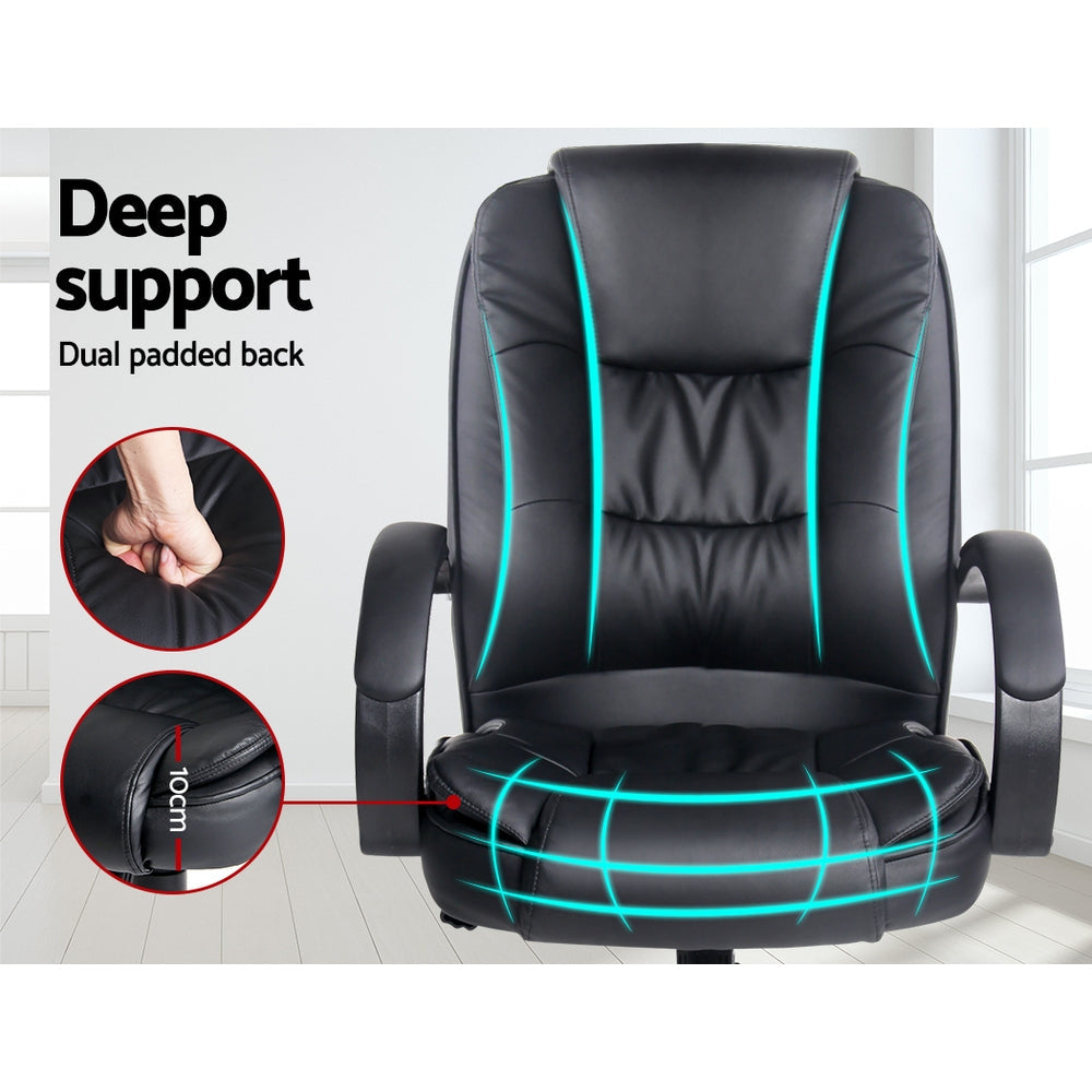 Black leather office chair with armrests