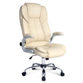 Beige leather high back executive chair on a chrome base