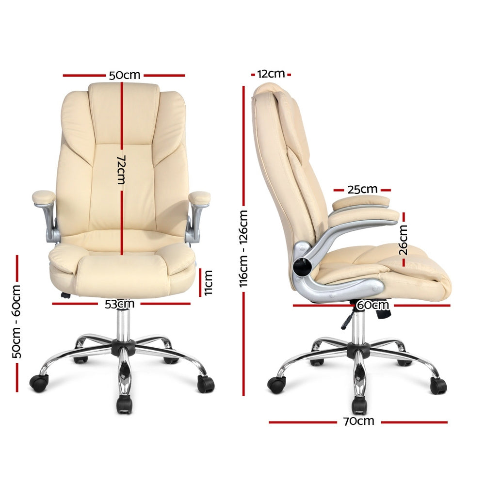 Beige leather high back executive chair on a chrome base