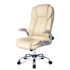 Beige leather high back executive chair on a chrome base