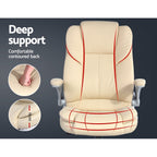 Beige leather high back executive chair on a chrome base
