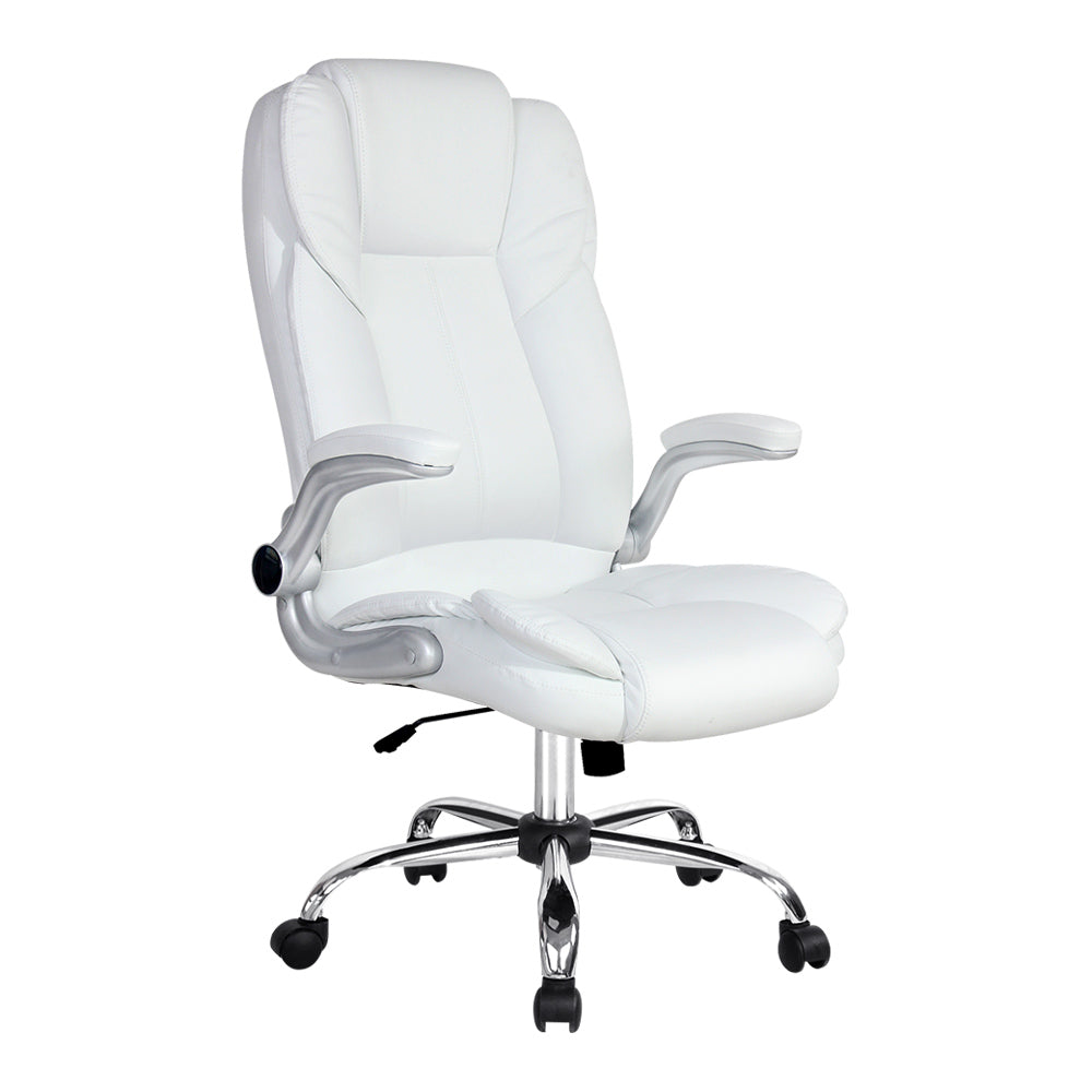 White leather high back executive chair on a chrome base