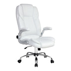 White leather high back executive chair on a chrome base