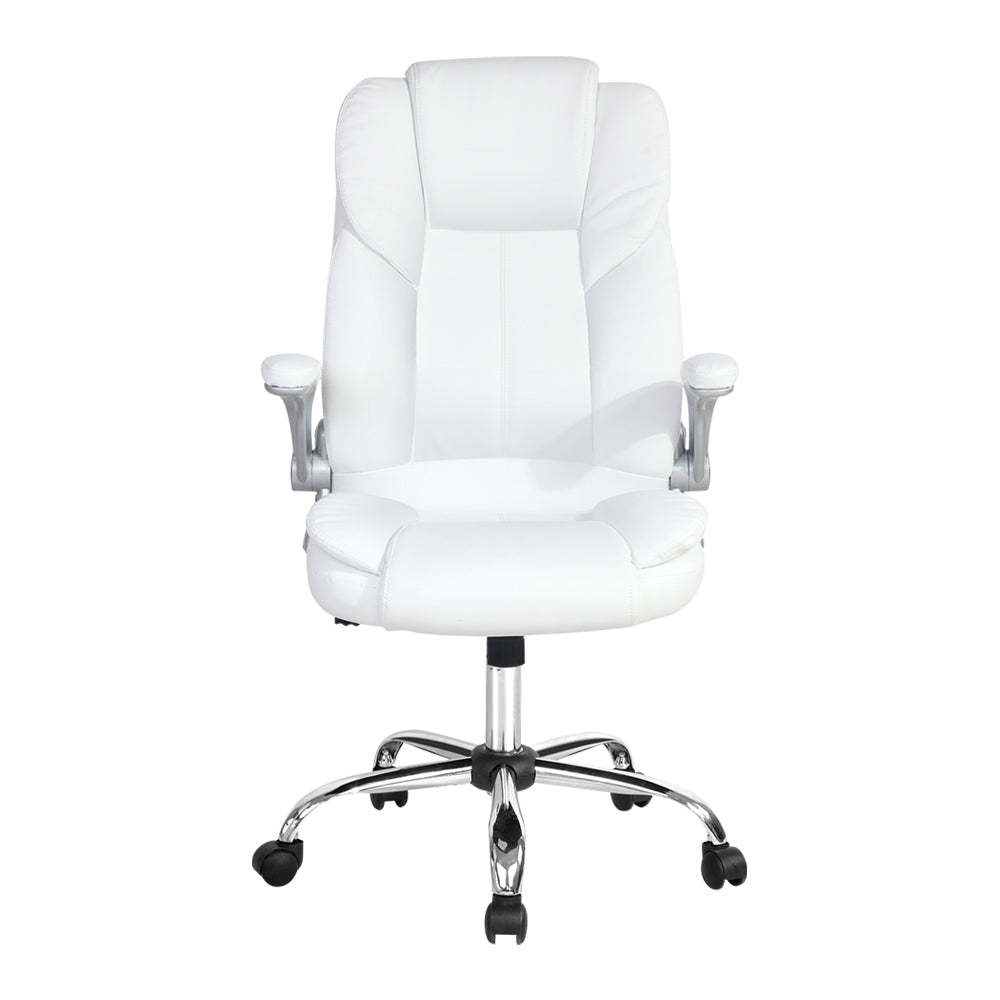 White leather high back executive chair on a chrome base