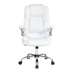 White leather high back executive chair on a chrome base