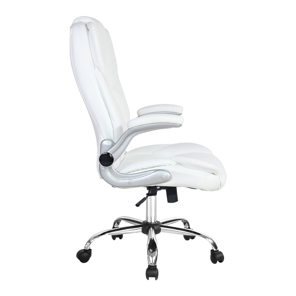 White leather high back executive chair on a chrome base