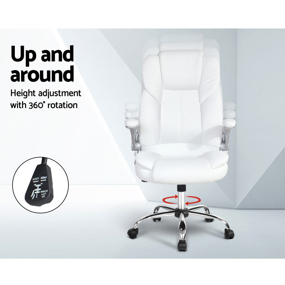 White leather high back executive chair on a chrome base