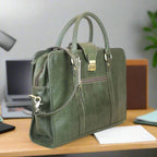 Olive green leather briefcase