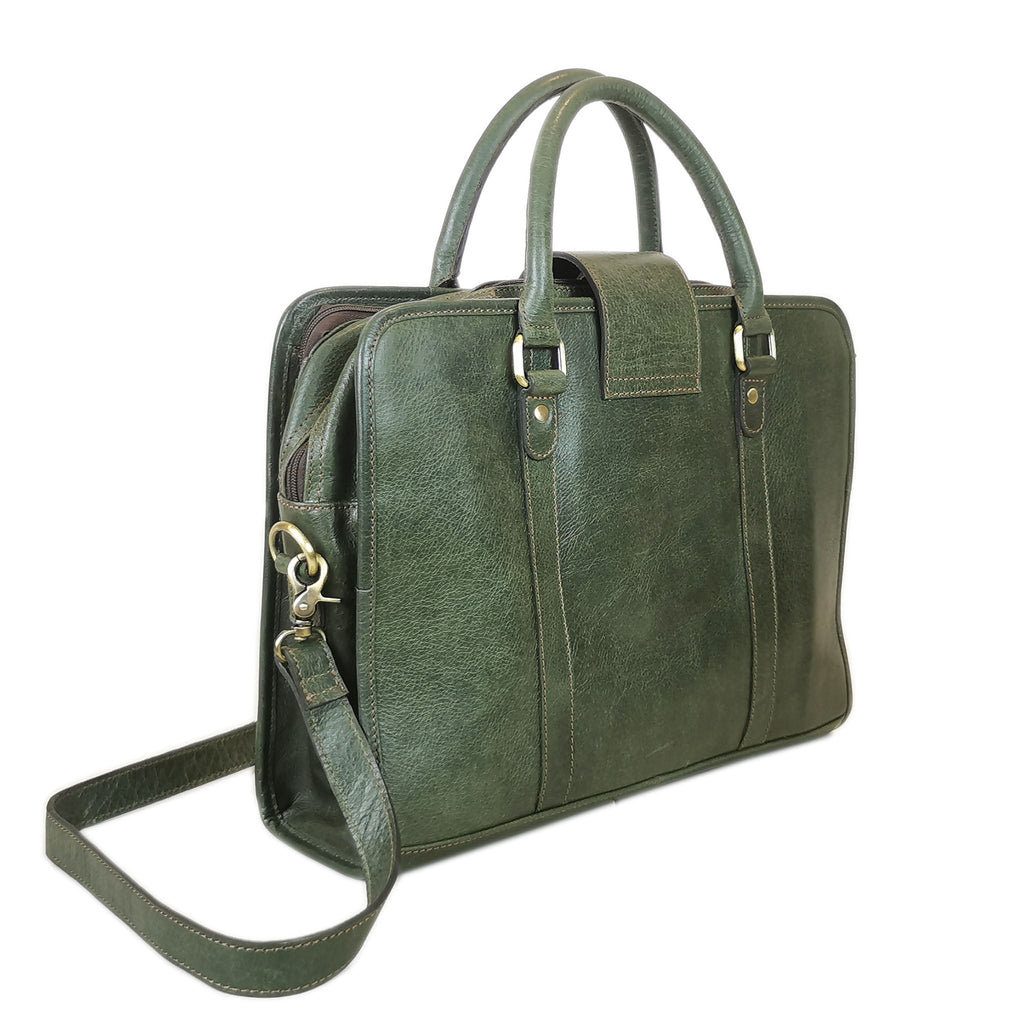 Olive green leather briefcase