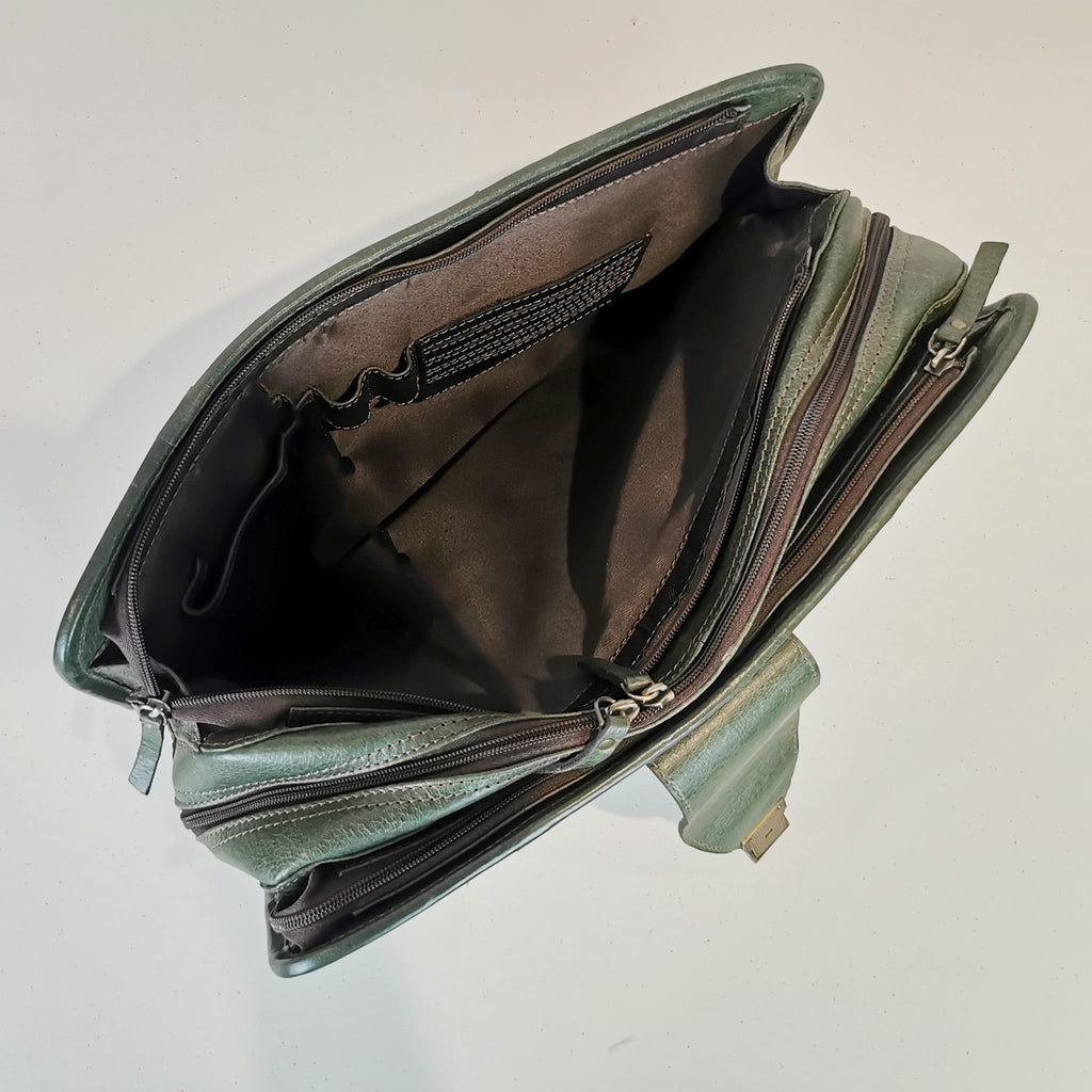 Olive green leather briefcase