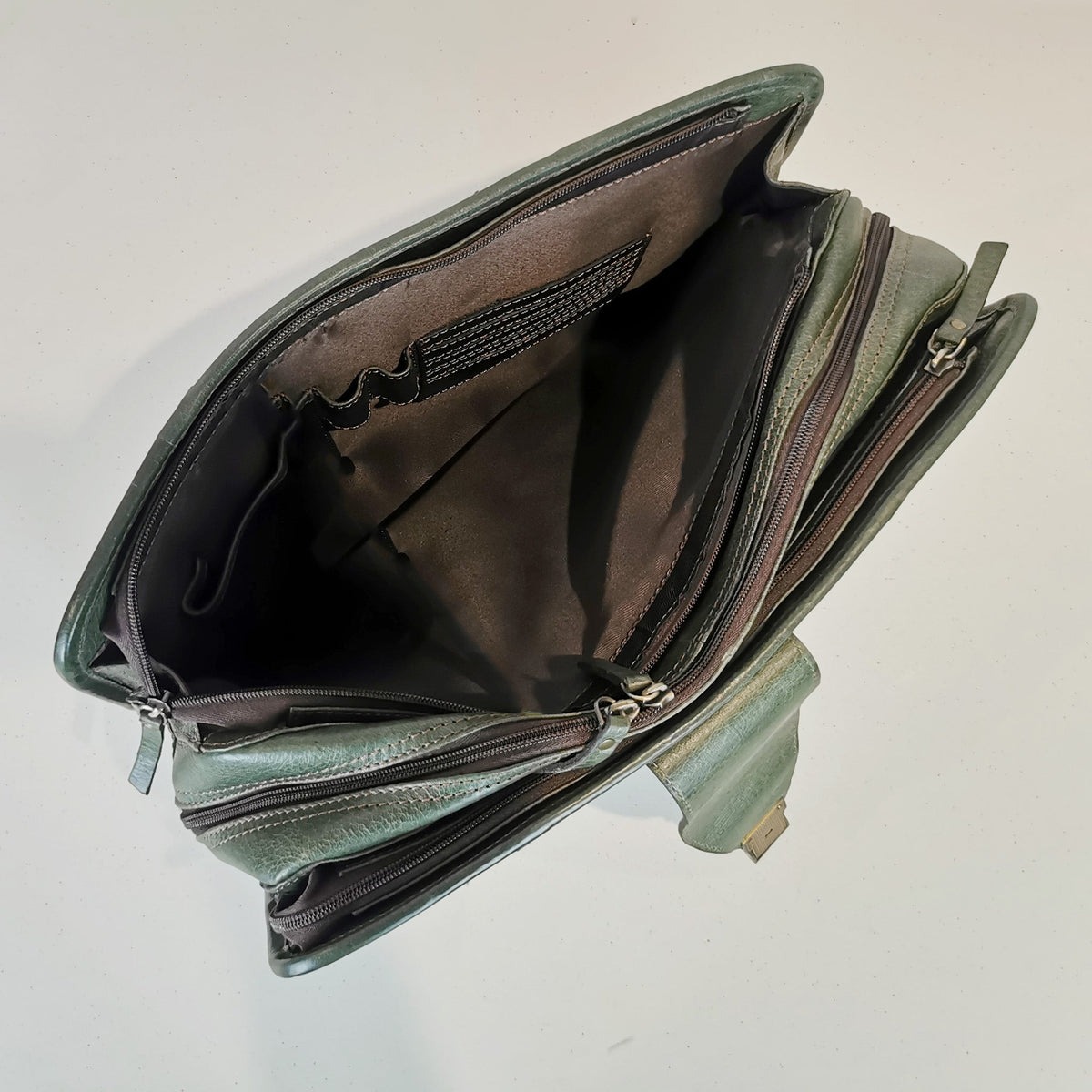 Olive green leather briefcase