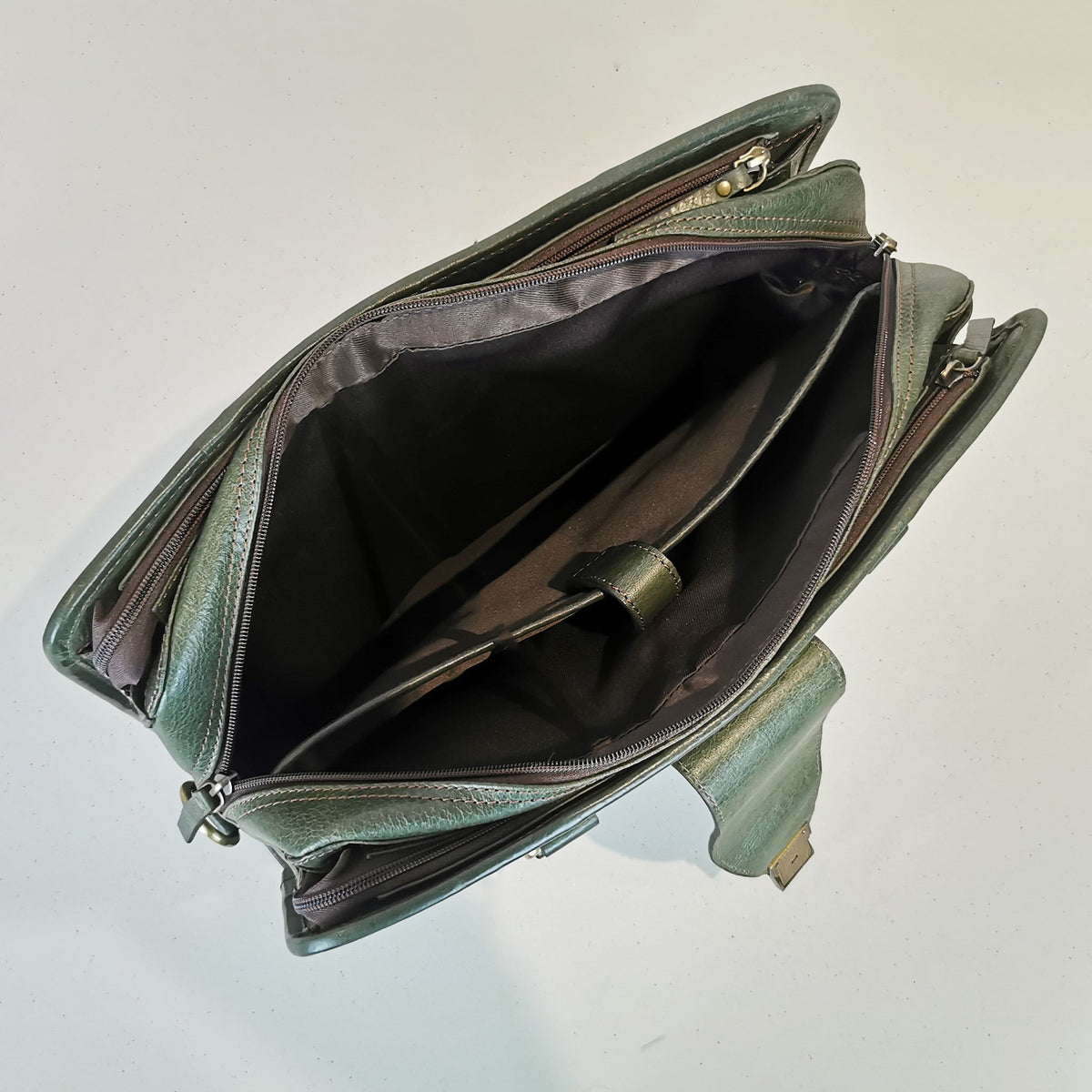 Olive green leather briefcase