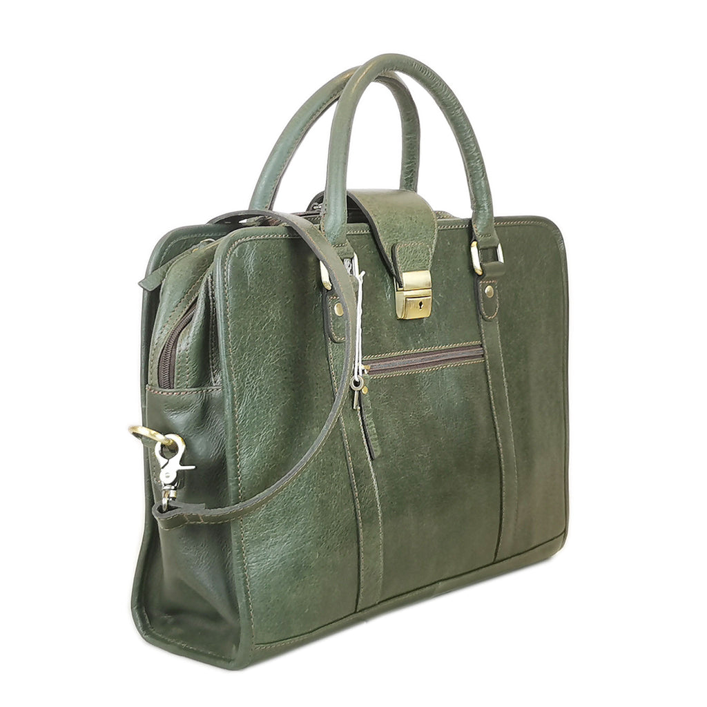 Olive green leather briefcase