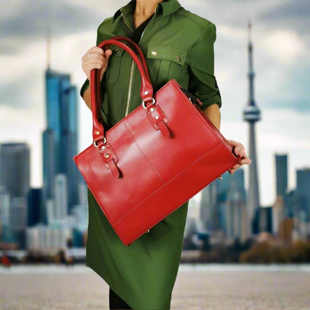 The Signature 17" Leather Laptop  Bag, Red-2
