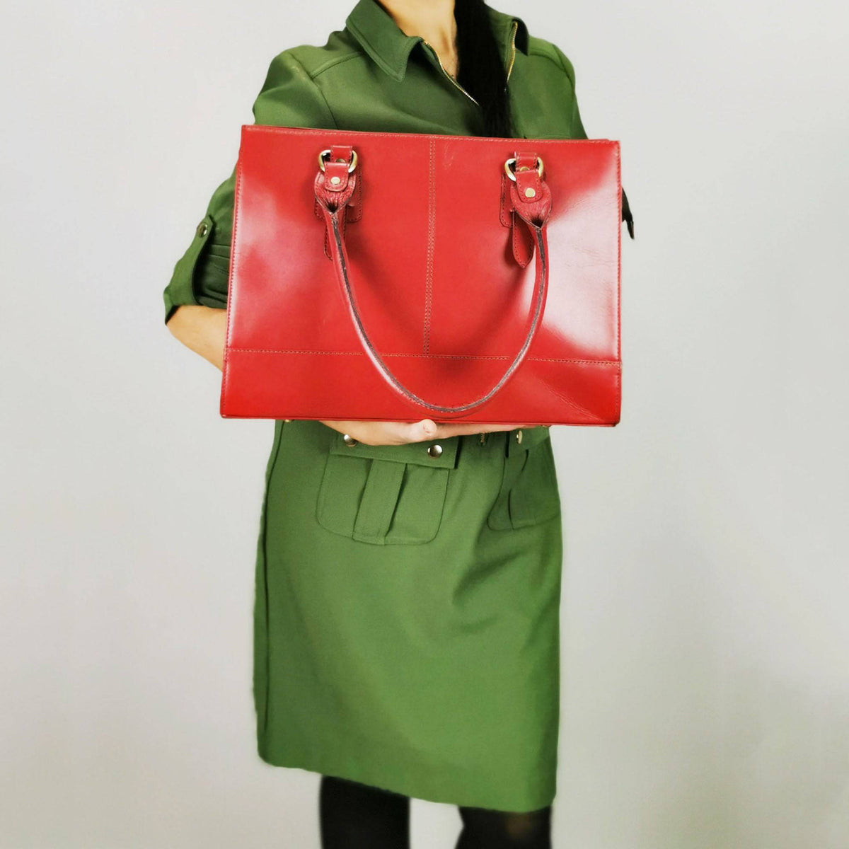 The Signature 17" Leather Laptop  Bag, Red-3