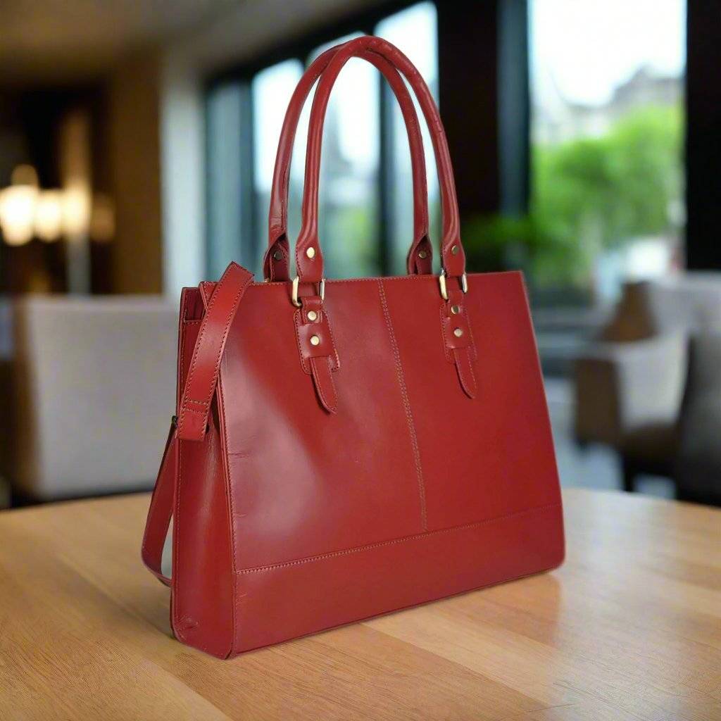 The Signature 17" Leather Laptop  Bag, Red-1