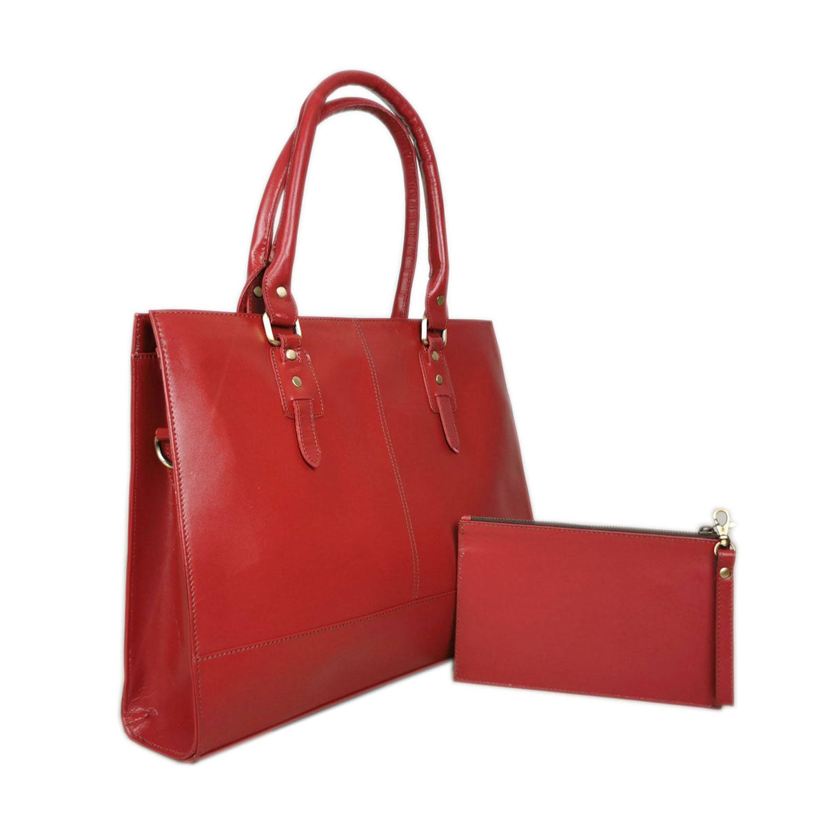 The Signature 17" Leather Laptop  Bag, Red-4